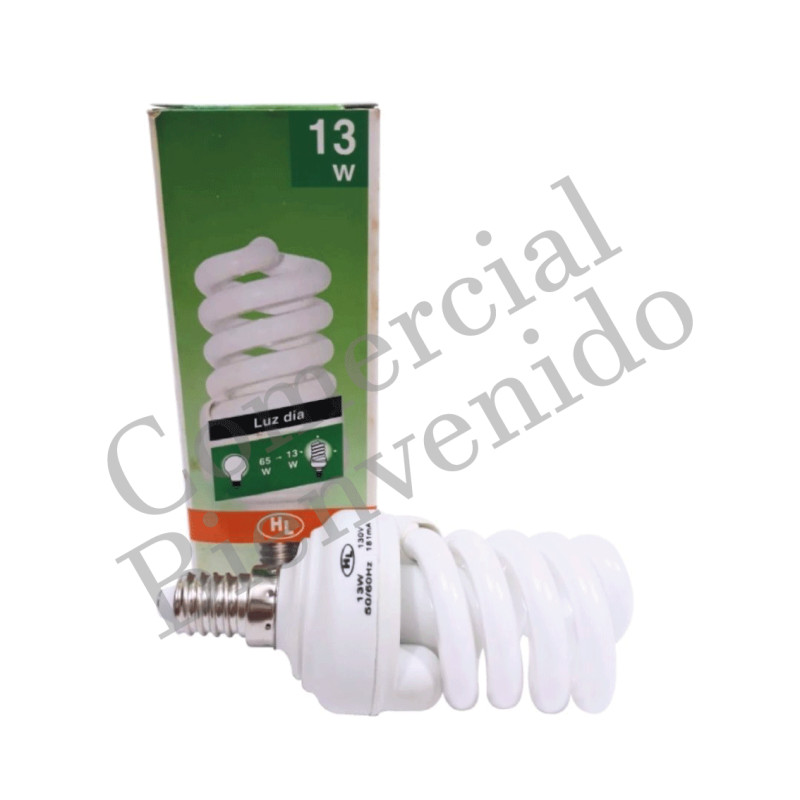 FOCO.AHORRADOR ESPIRAL E-14 T2 13W-130V 2800K CALIDA