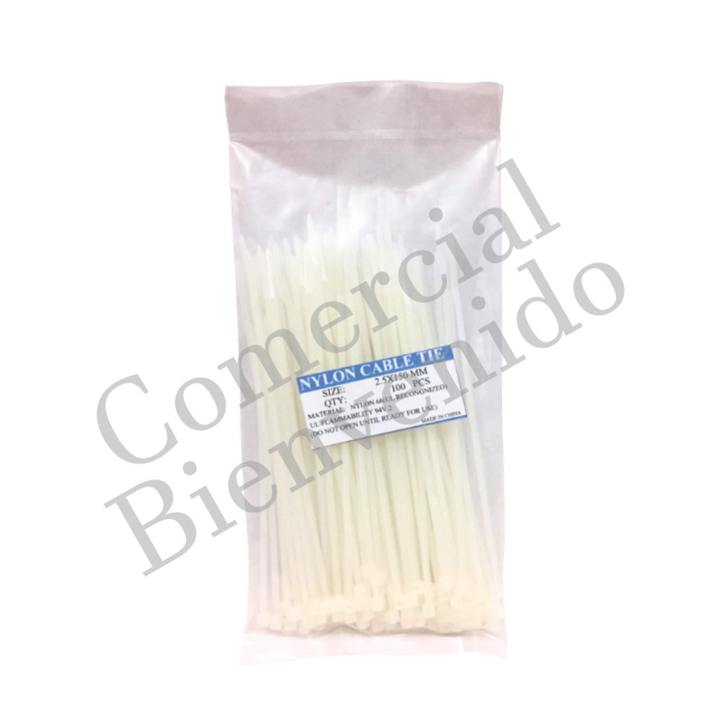 AMARRA PLASTICA 2.5MM-150MM C/CIENTO BLANCO