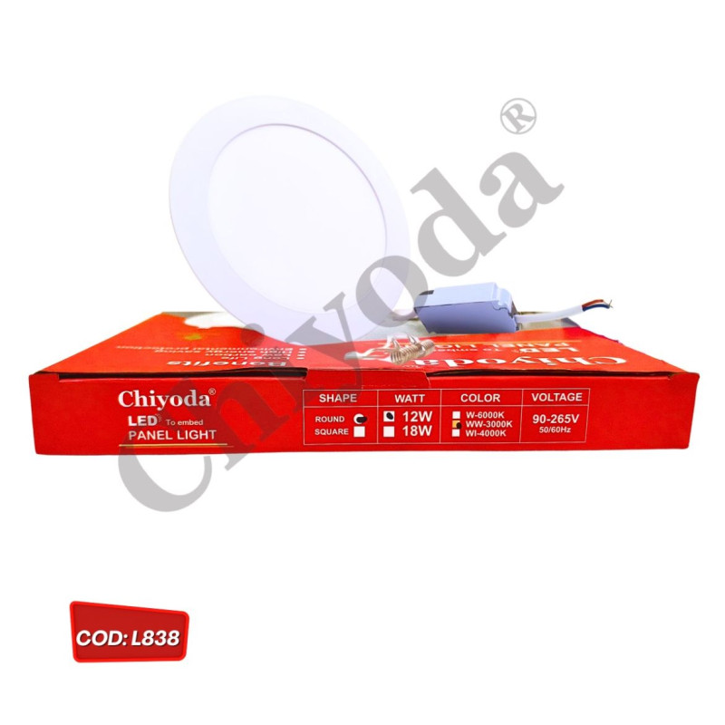 LED PANEL EMPOT. REDO 12W CALID 3000K CHIYOD 85V-285